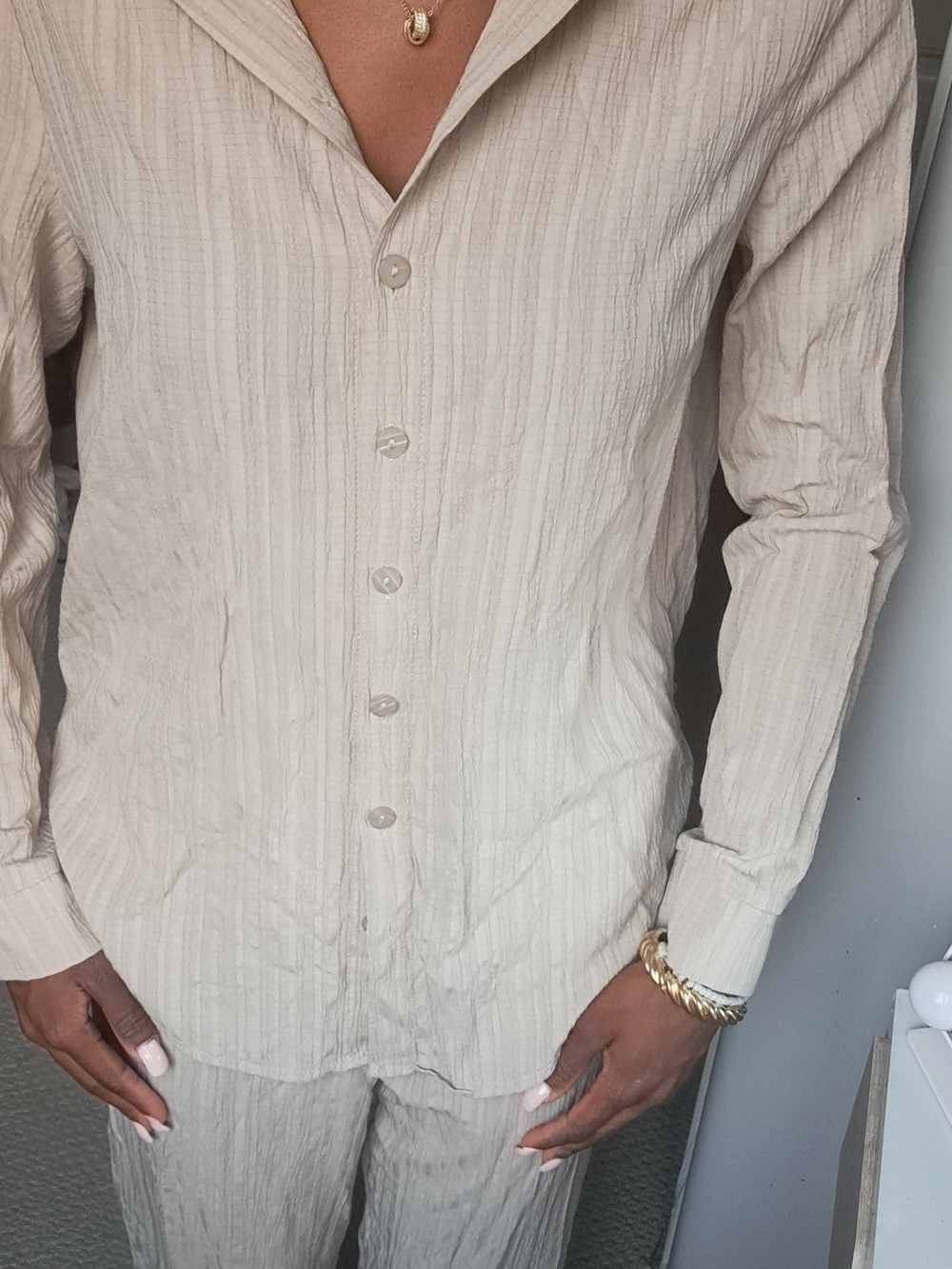 SHEIN Cream Beige Women's Button-Down Textured Shirt